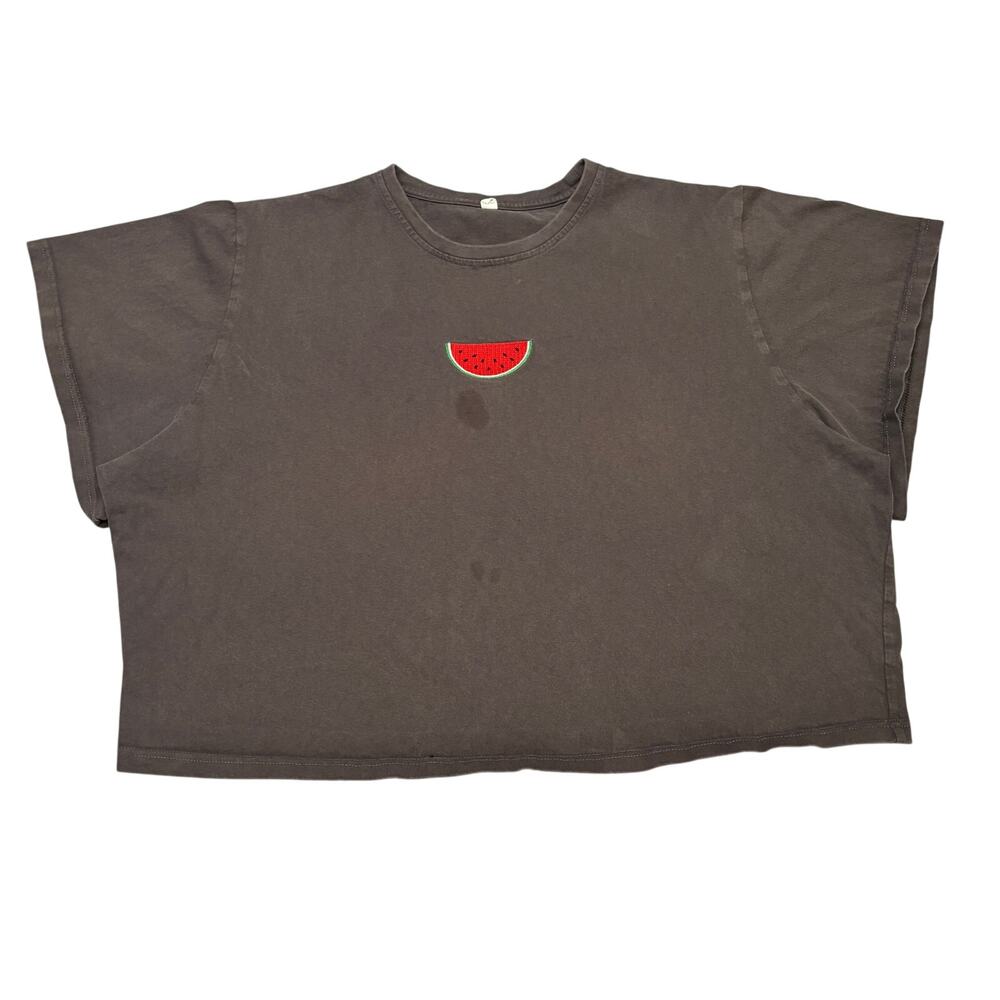 Fashion Brand Co Watermelon Embroidered Crop Tee Shirt Women's 3X FLAW